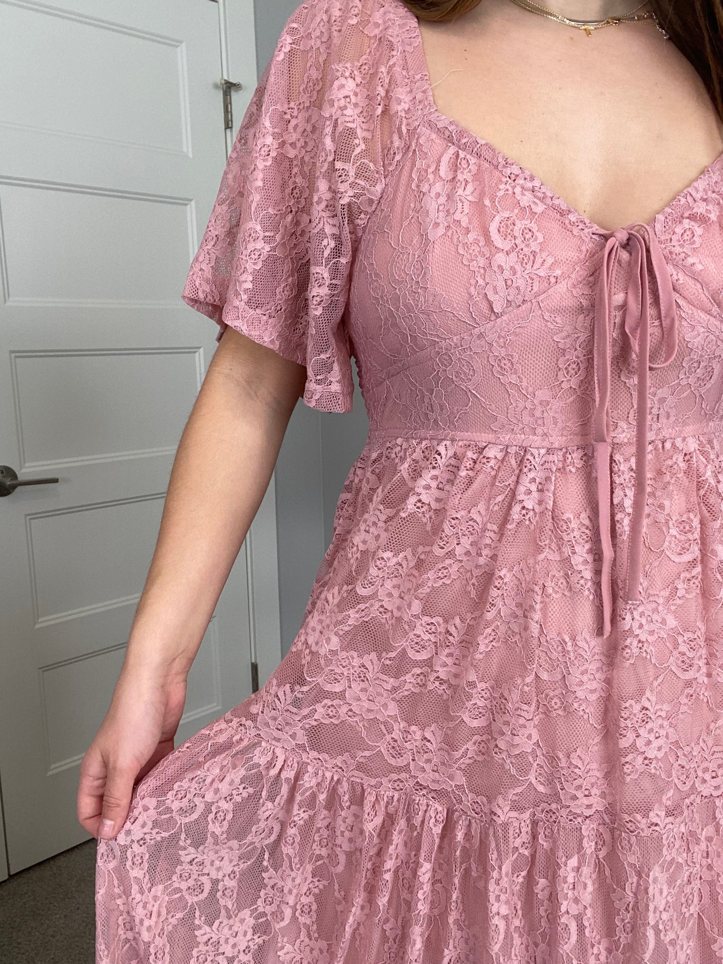 Rose Flutter Sleeve Maxi Dress