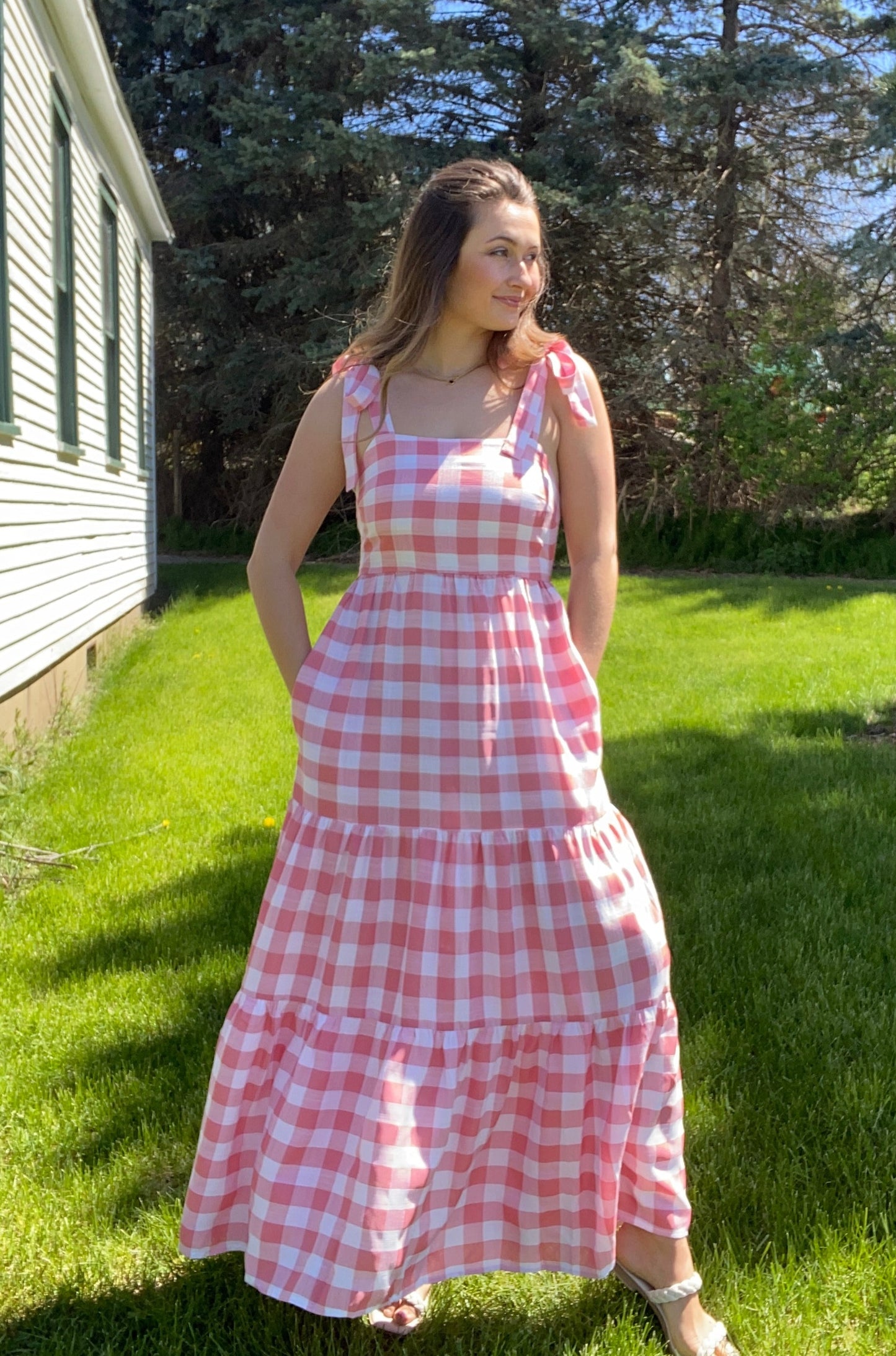 Georgia Pink Gingham Maxi Dress