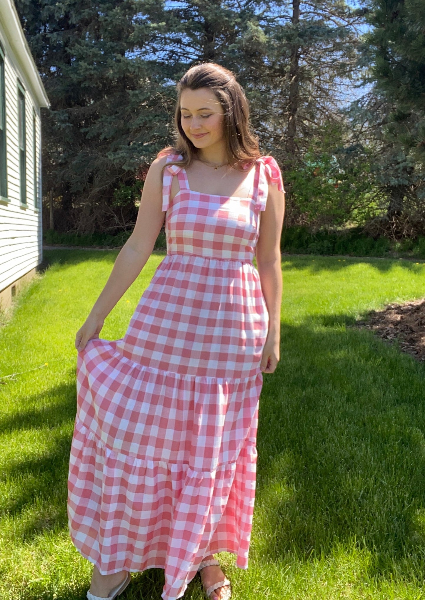 Georgia Pink Gingham Maxi Dress